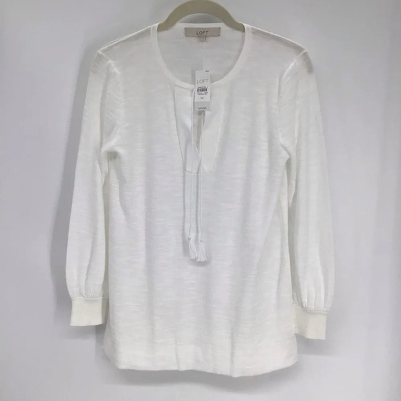 Loft Women’s Tunic Blouse Tie Cotton Lightweight Layer Top/Blouse NWT Size XS - Picture 1 of 7